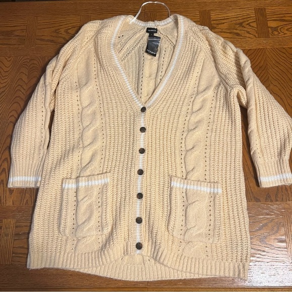 NEW Torrid Chunky Cable Knit Boyfriend V-Neck Cardigan Sweater in Butter Sz 3 - Picture 3 of 15